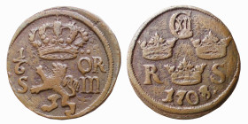 SVEZIA - CARLO XII (1697-1718) 1/6 ÖRE 1708 - Avesta - D/Leoncino rampante a s con sopra la corona R/In alto CXII con sotto 3 corone R - S, in basso 1...