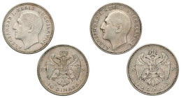 YUGOSLAVIA - ALESSANDRO I (1921-1934) Lotto di 2 monete - 20 e 10 DINARA 1931 - D/Testa a s. R/Aquila bicipite - Ar - KM, 10 -11 SPL