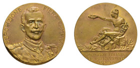 ROMA - VITTORIO EMANUELE III (1920) MEDAGLIA AE - ESPOSIZIONE FIERA CAMPIONI - D/Busto frontale del re R/Mercurio seduto tende la mano con la corona. ...