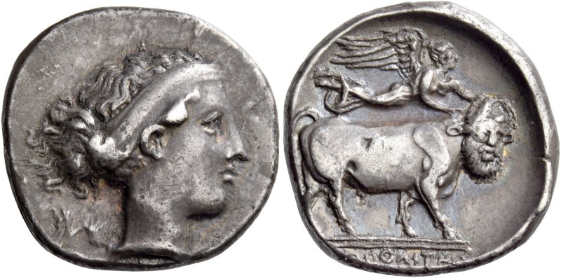 Neapolis. Didrachm circa 420-400, AR 7.47 g. Diademed head of nymph r. Rev. NEAΠ...