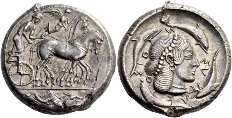 Syracuse. Tetradrachm circa 466-460, AR 17.32 g. Charioteer, holding kentron in ...