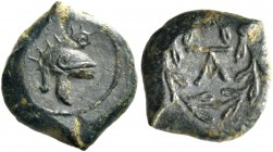 Tauromenium. The Campanian mercenaries, Bronze circa 340-330, Æ 2.29 g. Helmet r. Rev. Monogram within wreath. SNG Morcom 877. Calciati 2 (Kampani fro...