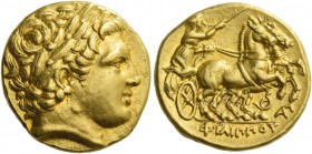 Kings of Macedonia, Philip II, 359 – 336 and posthumous issues. Stater, Lampsacus circa 323-316, AV 8.60 g. Laureate head of Apollo r. Rev. ΦΙΛΙΠΠΟΥ C...