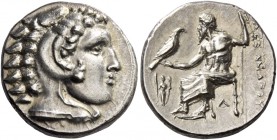 Alexander III, 336 – 323 and posthumous issues. Drachm, Lampsacus circa 328-323, AR 4.27 g. Head of Heracles r., wearing lion skin headdress. Rev. ΑΛΕ...