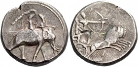Alexander III, 336 – 323 and posthumous issues. Tetradrachm of 2 shekels, Babylon circa 327, AR 15.72 g. Elephant advancing r., carrying two figures, ...