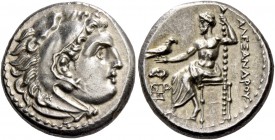 Alexander III, 336 – 323 and posthumous issues. Drachm, Magnesia ad Meandrum circa 325-323, AR 4.27 g. Head of Heracles r., wearing lion skin headdres...