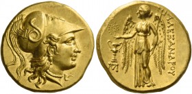 Alexander III, 336 – 323 and posthumous issues. Stater, Sinope circa 230-200, AV 8.50 g. Head of Athena r., wearing crested Corinthian helmet, bowl de...