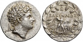 Perseus, 178 – 168. Tetradrachm, Pella or Amphipolis circa 174-173, AR 16.88 g. Diademed head r., slightly bearded. Rev. BAΣI – ΛEΩΣ – ΠEP – ΣEΩΣ Eagl...