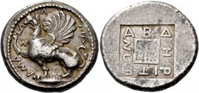 Thrace, Abdera. Tetradrachm, magistrate Kallidamas circa 450-425, AR 15.00 g. KA – Λ – ΛIΔ – AMA – Σ Griffin seated l., with rounded wings, r. foreleg...