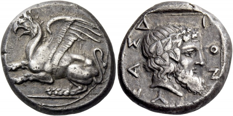 Thrace, Abdera. Stater, magistrate Dionysas circa 395-360, AR 12.80 g. Griffin c...