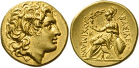 Kingdom of Thrace, Lysimachus, 323 – 281 and posthumous issues. Stater, uncertain mint early-mid 3rd century BC, AV 8.48 g. Diademed head of deified A...