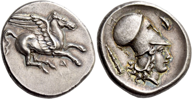 Illyria, Dyrrachium. Stater circa 350, AR 8.65 g. Pegasus flying r.; below, Δ. R...