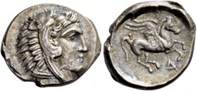 Illyria, Dyrrachium. Drachm circa 250-229, AR 2.31 g. Head of Heracles r., wearing lion skin headdress. Rev. ΔYP Pegasus flying r. SNG Copenhagen 433....
