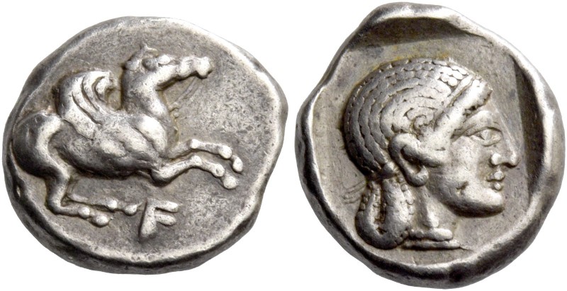Acarnania, Anactorium. Drachm circa 480-460, AR 3.08 g. Pegasus flying r.; below...