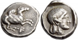 Acarnania, Anactorium. Drachm circa 480-460, AR 3.08 g. Pegasus flying r.; below, monogram. Rev. Head of Aphrodite r. within incuse square. Traité pl....