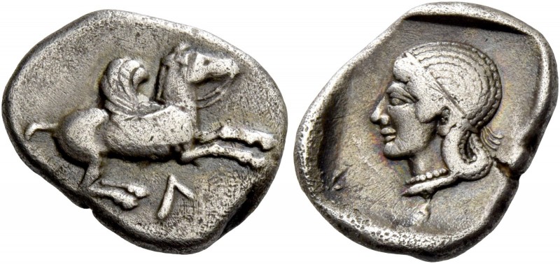 Leucas. Drachm circa 475-460, AR 2.64 g. Pegasus flying r.; below, Λ. Rev. Head ...