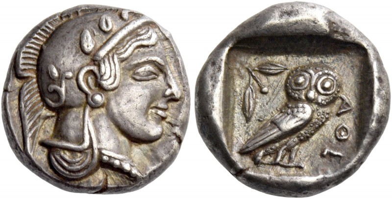 Attica, Athens. Drachm circa 470-460, AR 4.28 g. Head of Athena r., wearing cres...