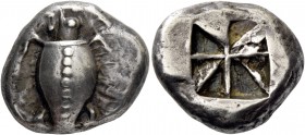 Aegina, Aegina. Stater, circa 550-500, AR 12.14 g. Sea-turtle seen from above, with thin collar and dots running down its back. Rev. Incuse square div...