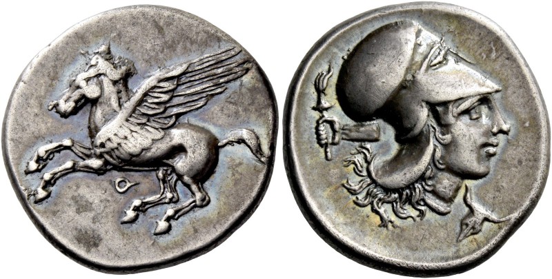 Corinthia, Corinth. Stater circa 400-380, AR 8.47 g. Pegasus flying l.; below, [...