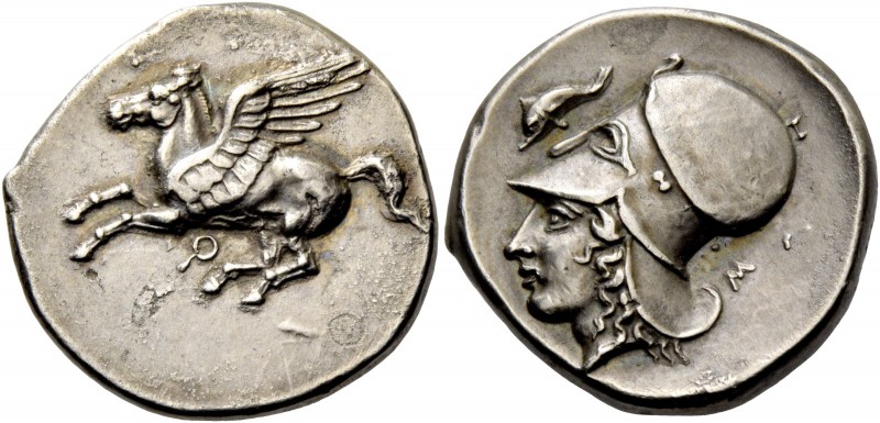 Corinthia, Corinth. Stater circa 380-360 AR 8.88 g. Pegasus flying l.; below, [k...