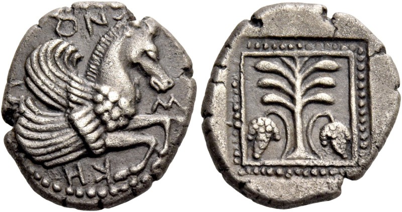 Troas, Skepsis. Drachm circa 460-400, AR 3.83 g. Σ – KH – ΨI – ON Forepart of Pe...