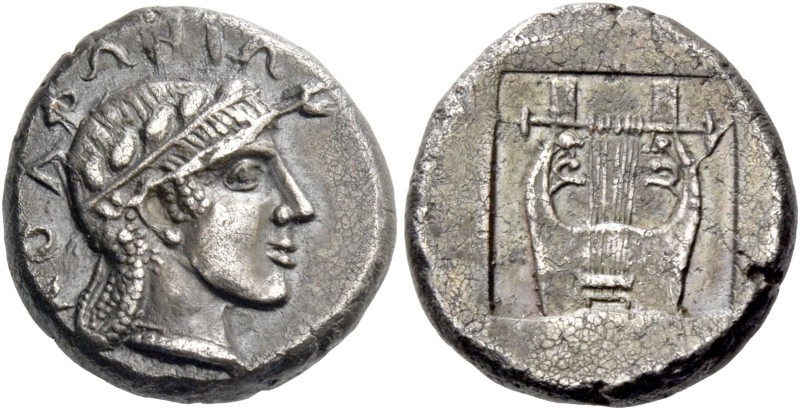 Colophon. Drachm circa 450-410, AR 5.48 g. KOΛΦΩNIΩN Laureate head of Apollo r. ...