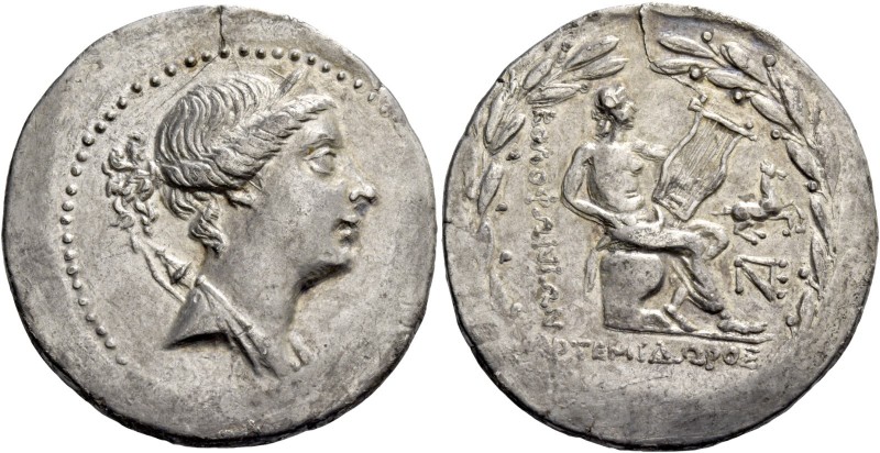 Colophon. Tetradrachm, magistrate Artemidoros, circa 160-140, AR 16.46 g. Diadem...