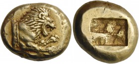 Uncertain mint. Milesian stater circa 500-480, EL 14.03 g. Forepart of lion r.; dotted body truncation. Rev. Rectangular incuse punch with irregular s...