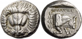 Islands off Ionia, Samos. Tetradrachm Lochites magistrate, circa 400-365, AR 15.17 g. Lion's scalp. Rev. ΣA Forepart of bull r.; above, ΛOXITHΣ and be...