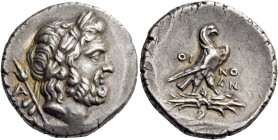 Lycia, Oinoanda. Didrachm circa 200 BC, AR 8.17 g. Laureate head of Zeus r.; in l. field, A and sceptre. Rev. OI – NO / AN Eagle standing r. on winged...