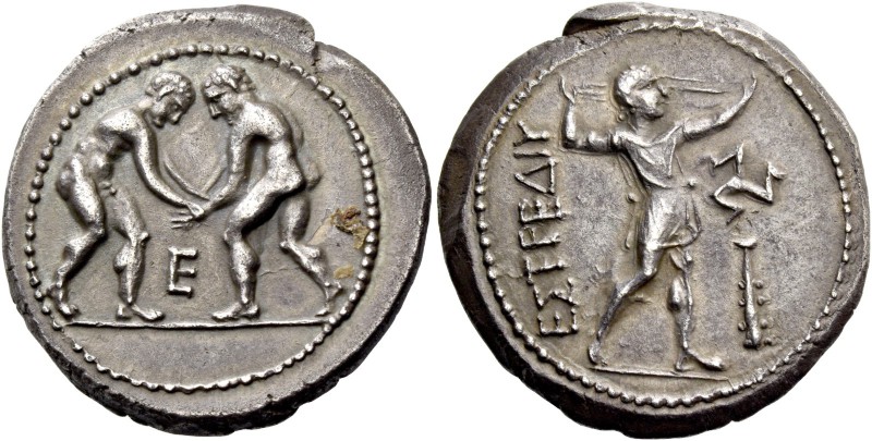 Pamphylia, Aspendus. Stater circa 330-250, AR 10.38 g. Two wrestlers grappling; ...