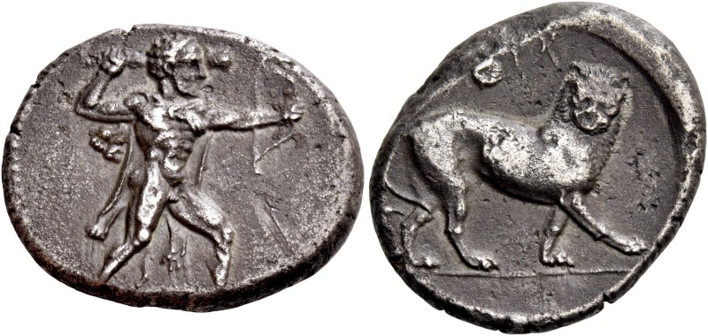 Melakiathon, 392 – 361. Siglos circa 392 – 361, AR 10.35 g. Heracles advancing r...