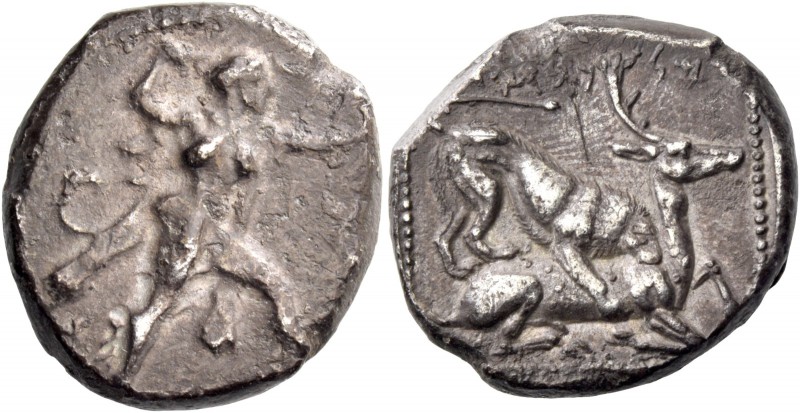 Melakiathon, 392 – 361. Siglos circa 392 – 361, AR 10.60 g. Heracles advancing r...