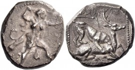 Melakiathon, 392 – 361. Siglos circa 392 – 361, AR 10.60 g. Heracles advancing r., wearing lion’s skin and holding club in r. hand and bow in l. Rev. ...