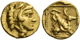 Pumayyaton, 361-312. 1/10 Stater circa 361-312, AV 0.84 g. Head of Heracles r., wearing lion skin headdress. Rev. Stag kneeling r., attacked by lion o...
