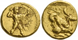 Pumayyaton, 361-312. Hemistater circa 361-312, AV 4.12 g. Heracles advancing r., wearing lion’s skin on l. arm and holding club and bow: in r. field, ...