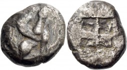 Idalium, Uncertain king, 500 – 480. Siglos circa 500-480, AR 13.50 g. Sphynx seated r., raising l. foreleg. Rev. Irregular incuse square. BMC 1 and pl...