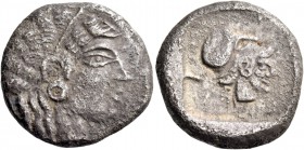 Lapethus, Uncertain king, circa 480. Siglos circa 480, AR 9.96 g. Head of Aphrodite r. Rev. Head of Athena r., wearing Corinthian helmet. All within i...