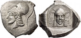 Sidqemelek, circa 435. Siglos circa 435, AR 11.17 g. of Sidqmelek in Phoenician characters . Head of Athena l., wearing Corinthian helmet. Rev. of Sid...