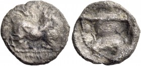 Paphos, Uncertain king, 525 – 480. 1/6 siglos circa 525-480, AR 1.42 g. Man-faced bull advancing r., head l. Rev. Astragalos within incuse square. Tra...