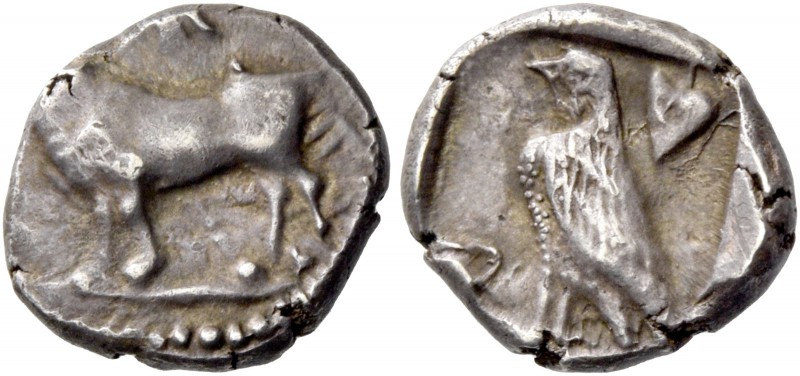 Stasandros, circa 460. 1/6 siglos circa 460, AR 1.66 g. Bull standing l; above, ...