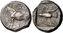 Aristo.. (?), late V century. Siglos late V century BC, AR 10.86 g. ari si to in Cypriot characters. Bull standing l.; above, solar disk and in l. fie...