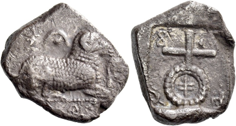 Gorgos (?). Siglos circa 500-480, AR 10.61 g. [e u ve le to to se] in Cypriot ch...