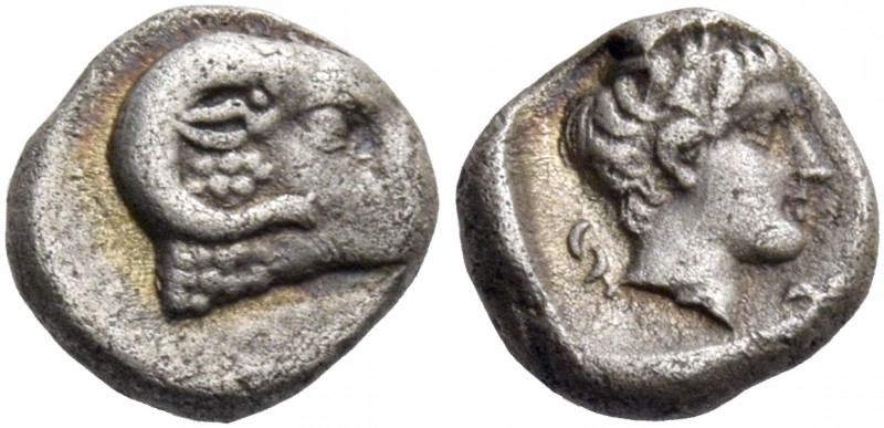 Abdemon, before 411. 1/24 siglos before 411 BC, AR 0.59 g. Head of ram r. Rev. P...