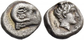 Abdemon, before 411. 1/24 siglos before 411 BC, AR 0.59 g. Head of ram r. Rev. Phoenician characters. Youthful male head r. Traité II 1142 and pl. CXX...