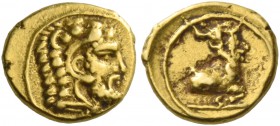Evagoras I, 411 – 373. 1/10 stater 411-373, AV 0.79g. Head of Heracles r., wearing lion skin headdress. Rev. Forepart of goat r. Traité II 1152 and pl...