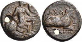 Evagoras I, 411 – 373. Plated siglos circa 411-373, AE 9.38 g. e u va ko ro in Cypriot characters. Heracles seated r. on a rock covered with a lion’s ...
