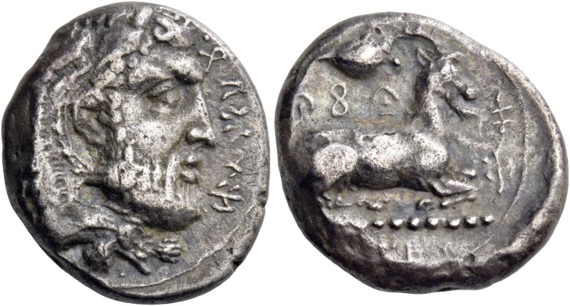 Evagoras I, 411 – 373. Siglos circa 411-373, AR 10.70 g. e u va ko ro in Cypriot...