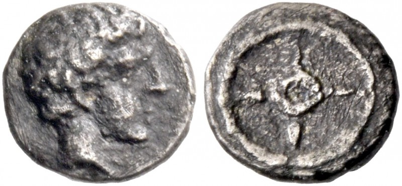 Evagoras I, 411 – 373. 1/24 siglos circa 411-373, AR 0.41 g. Bare male head r. R...