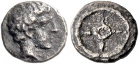 Evagoras I, 411 – 373. 1/24 siglos circa 411-373, AR 0.41 g. Bare male head r. Rev. Wheel of four spokes. Traité II 1148 and pl. CXXVII, 20. (uncertai...